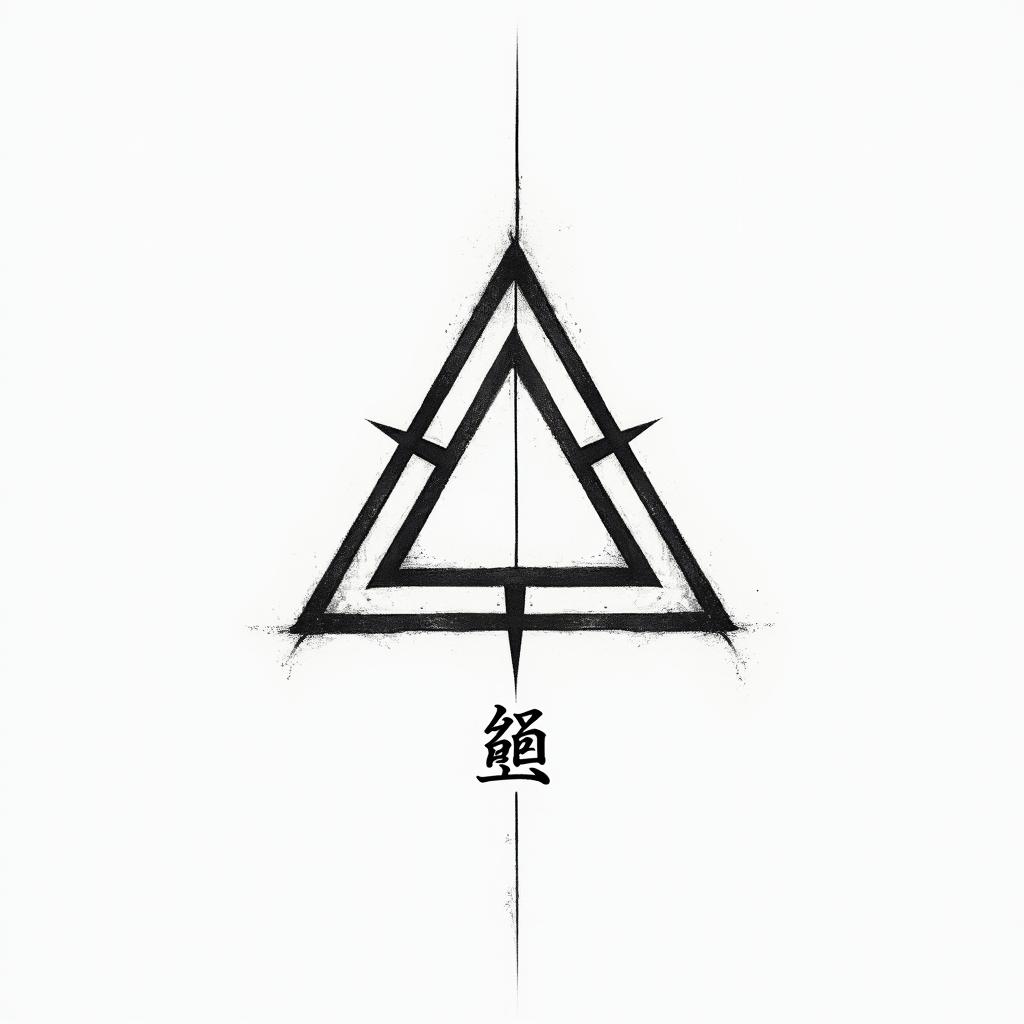 Simple triangle with a line throughtext-based tattoo, japanese font ultra-realistic, perfectly placed, high-quality font design, photo-realistic shading, 8k, high quality, finely detailed typograph - Variation 1