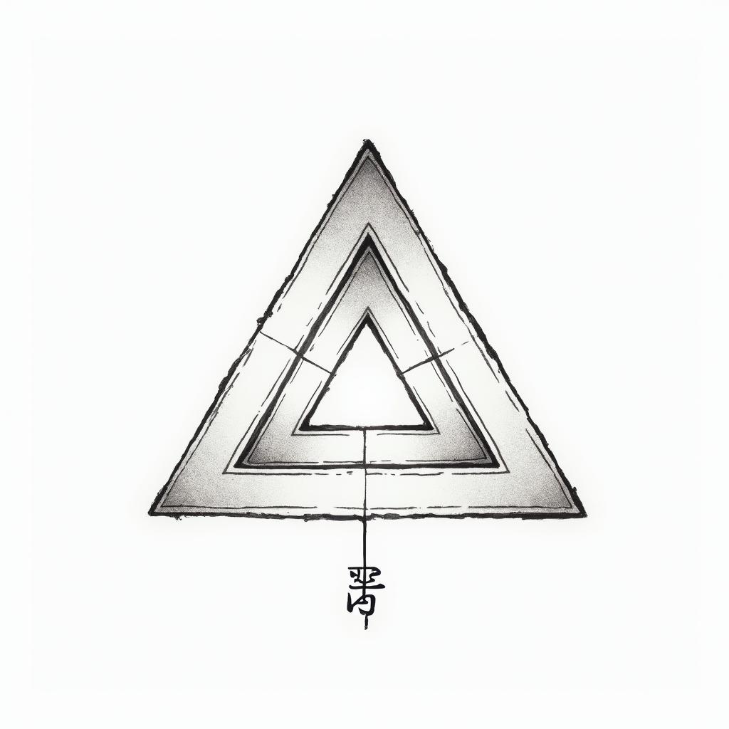 Simple triangle with a line throughtext-based tattoo, japanese font ultra-realistic, perfectly placed, high-quality font design, photo-realistic shading, 8k, high quality, finely detailed typograph - Variation 3