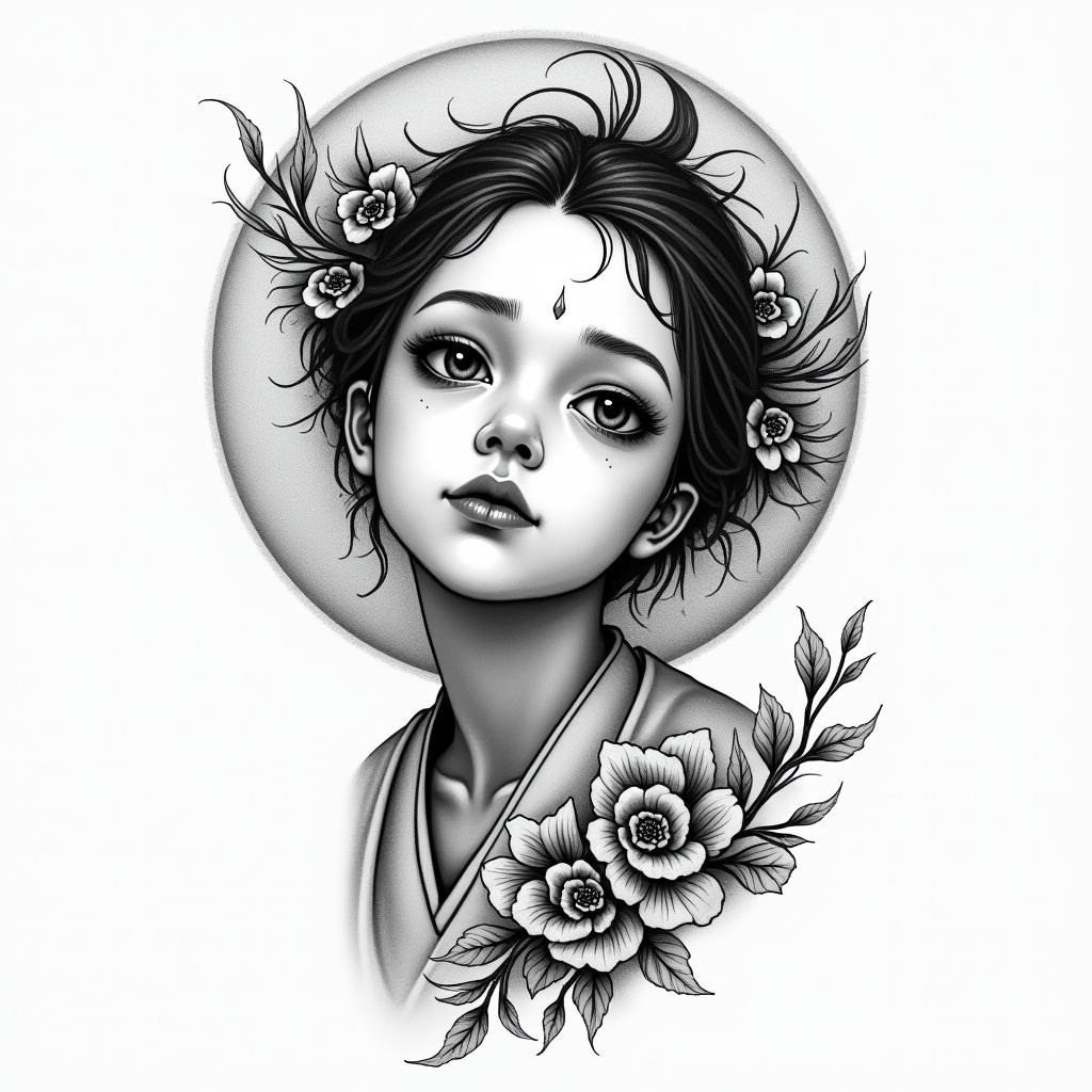 Tattoo to honor your dead childrenin japanese style tattoo, detailed tattoo, traditional japanese culture tattoo, mythology, 8k - Variation 4