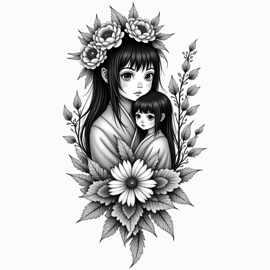 Tattoo to honor your dead childrenin japanese style tattoo, detailed tattoo, traditional japanese culture tattoo, mythology, 8k