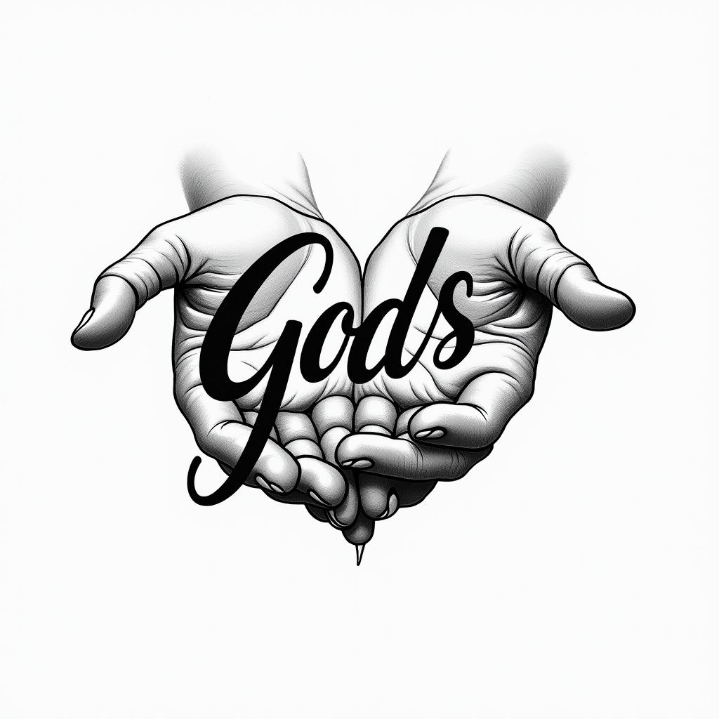 Script lettering saying in gods handshigly detailed tattoo - Variation 3