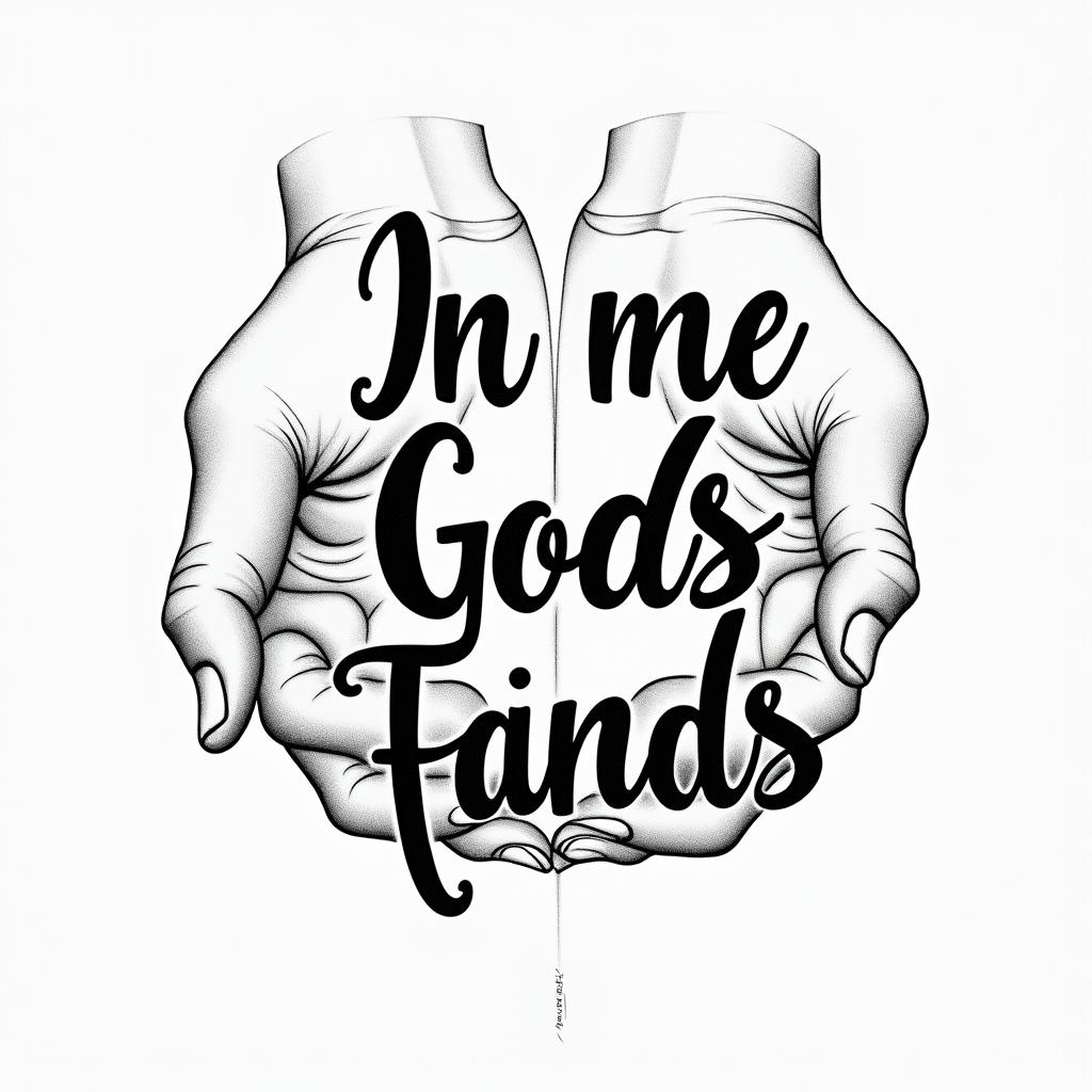 Script lettering saying in gods handshigly detailed tattoo - Variation 2