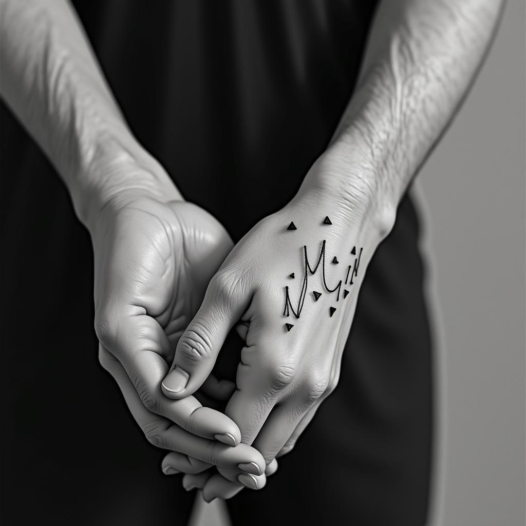Familyin minimalist style tattoo, featuring simple shapes and fine lines, with minimal shading and details, tiny triangles, creating a sense of balance and harmony - Variation 4