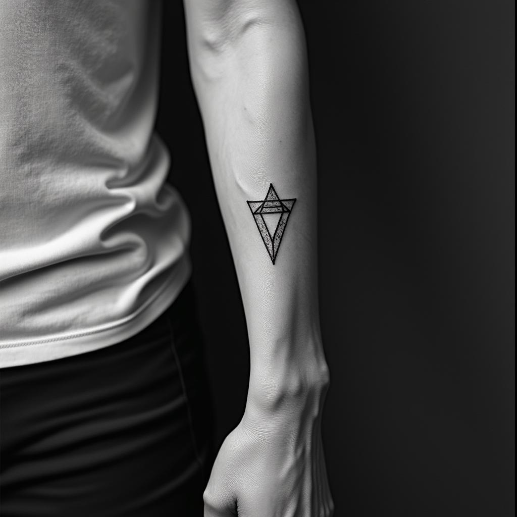 Familyin minimalist style tattoo, featuring simple shapes and fine lines, with minimal shading and details, tiny triangles, creating a sense of balance and harmony - Variation 2