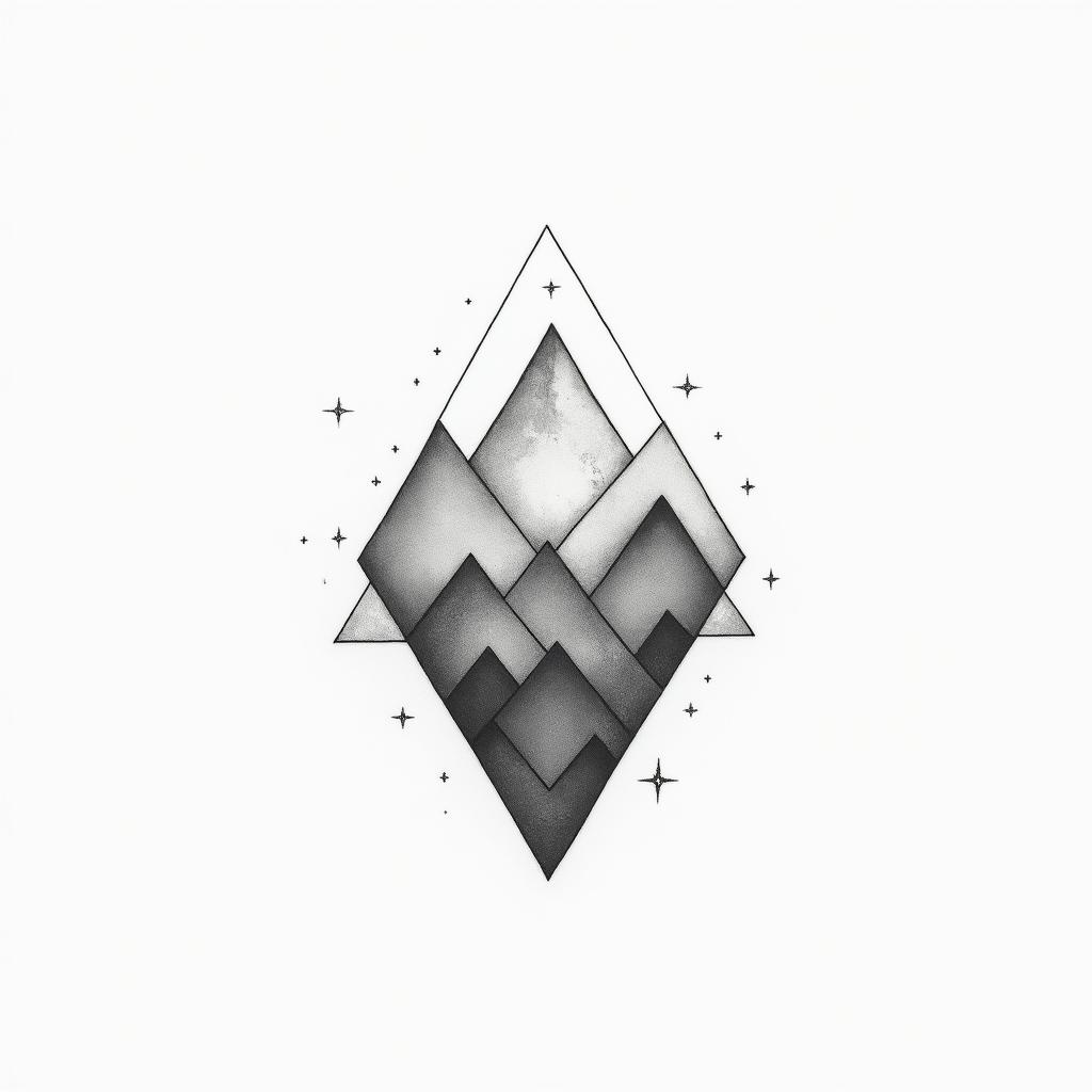 Mountain world balancein minimalist style tattoo, featuring simple shapes and fine lines, with minimal shading and details, tiny triangles, creating a sense of balance and harmony - Variation 2