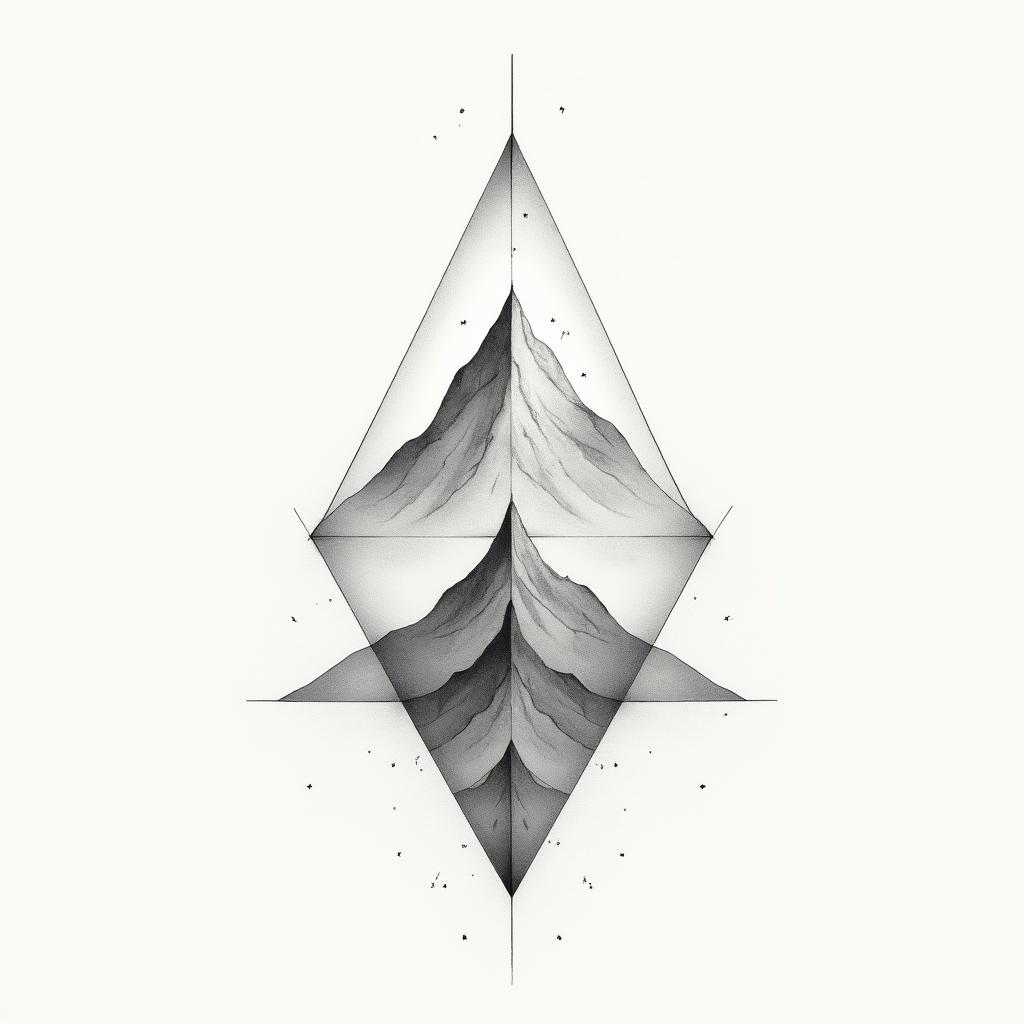 Mountain world balancein minimalist style tattoo, featuring simple shapes and fine lines, with minimal shading and details, tiny triangles, creating a sense of balance and harmony - Variation 4