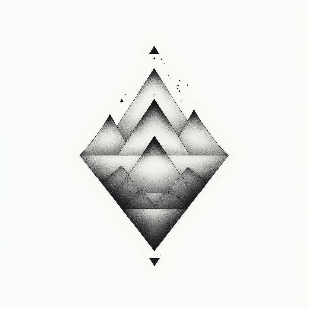 Mountain world balancein minimalist style tattoo, featuring simple shapes and fine lines, with minimal shading and details, tiny triangles, creating a sense of balance and harmony - Variation 3