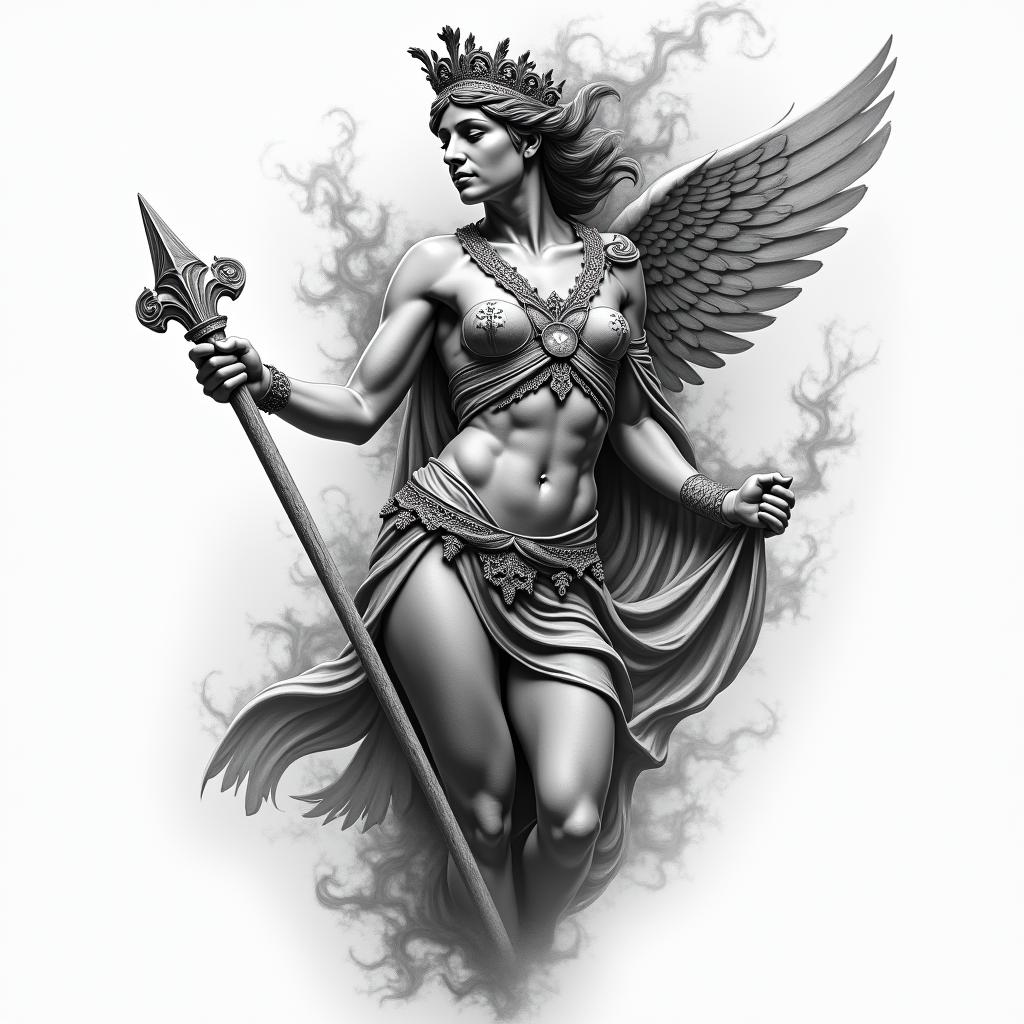 Athena, the goddess of war, firehigly detailed tattoo - Variation 32