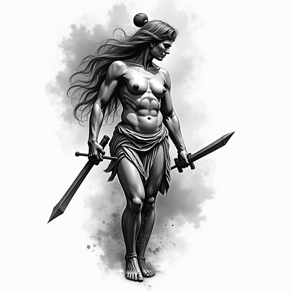 Athena, the goddess of war, firehigly detailed tattoo - Variation 29