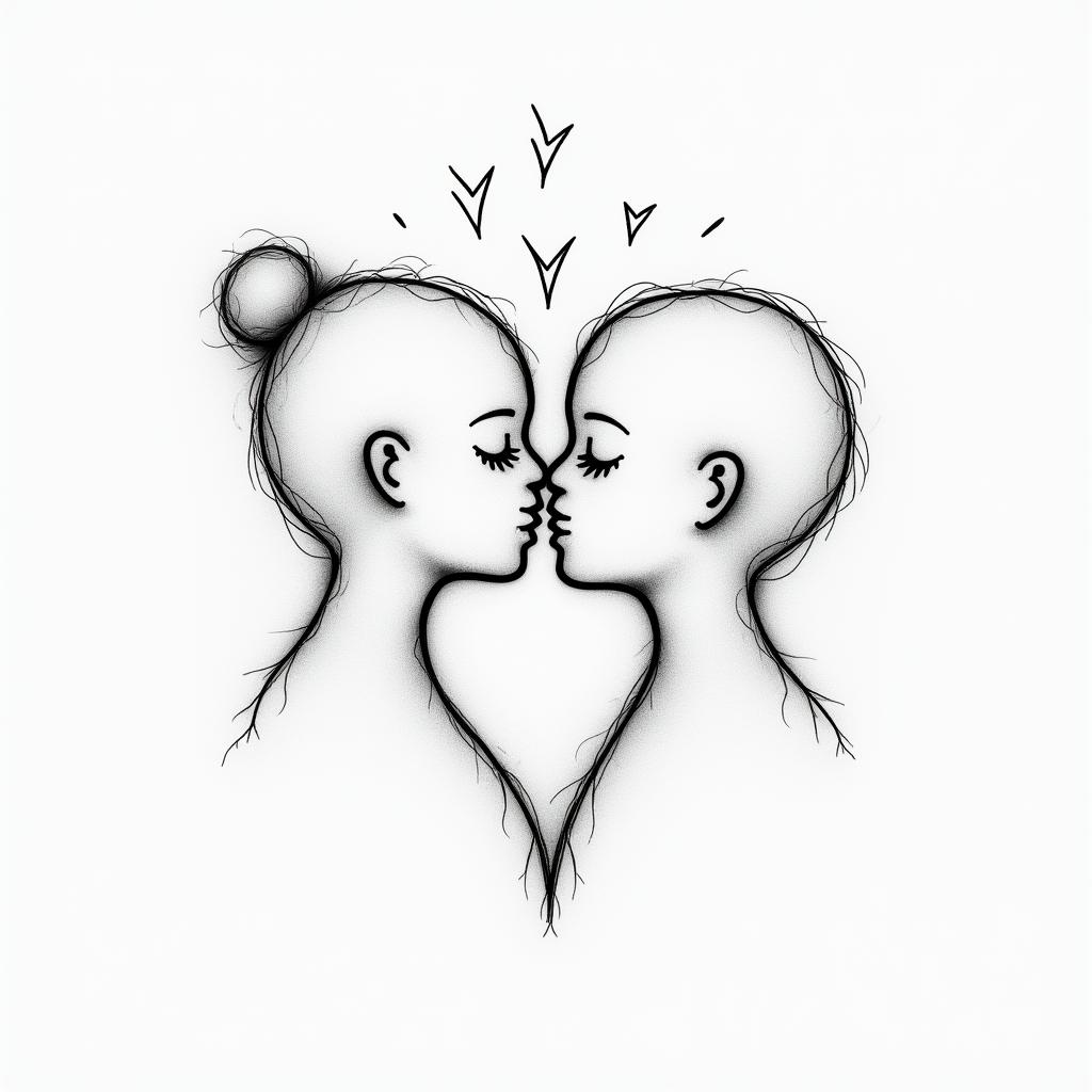 Love between mother and sonin minimalist style tattoo, featuring simple shapes and fine lines, with minimal shading and details, tiny triangles, creating a sense of balance and harmony - Variation 3