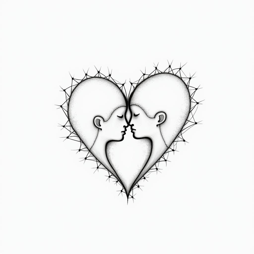 Love between mother and sonin minimalist style tattoo, featuring simple shapes and fine lines, with minimal shading and details, tiny triangles, creating a sense of balance and harmony - Variation 2