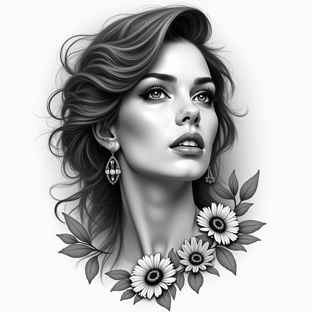 Gemini Graciela lovein portrait tattoo style, featuring a highly realistic and detailed depiction - Variation 2