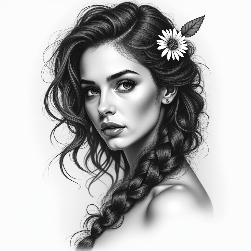 Gemini Graciela lovein portrait tattoo style, featuring a highly realistic and detailed depiction