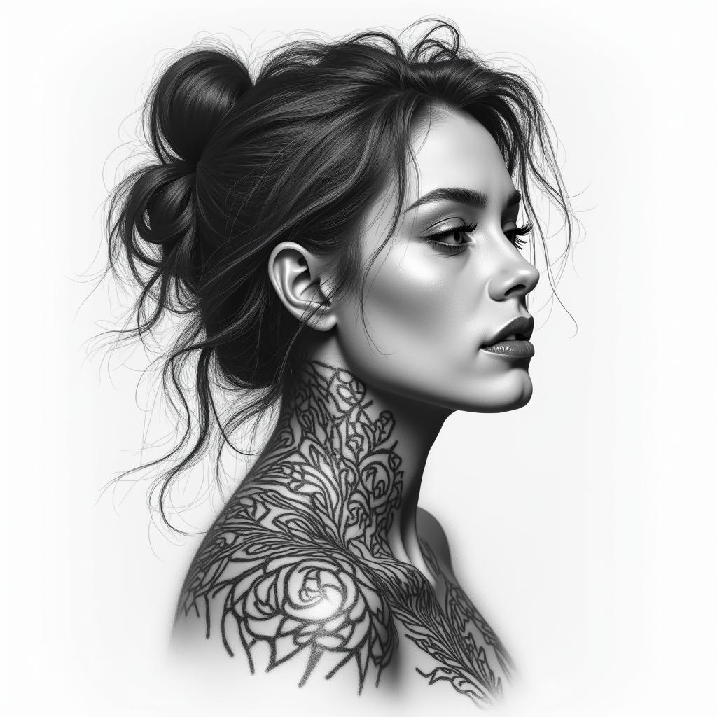 Gemini Graciela lovein portrait tattoo style, featuring a highly realistic and detailed depiction - Variation 3