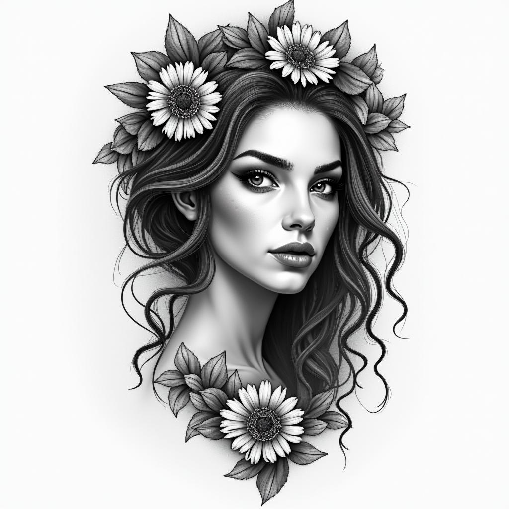 Gemini Graciela lovein portrait tattoo style, featuring a highly realistic and detailed depiction - Variation 4