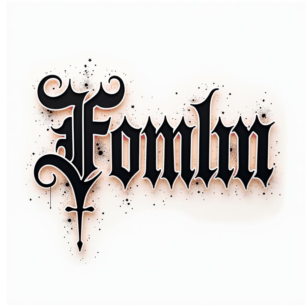 Unique wonderful extraordinary genuinetext-based tattoo, gothic font ultra-realistic, perfectly placed, high-quality font design, photo-realistic shading, 8k, high quality, finely detailed typography