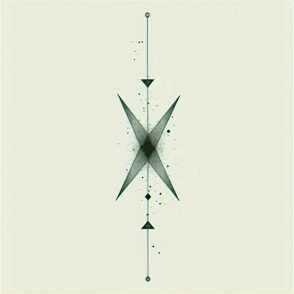 Gemini line tattoo for couplein minimalist style tattoo, featuring simple shapes and fine lines, with minimal shading and details, tiny triangles, creating a sense of balance and harmony - Variation 3