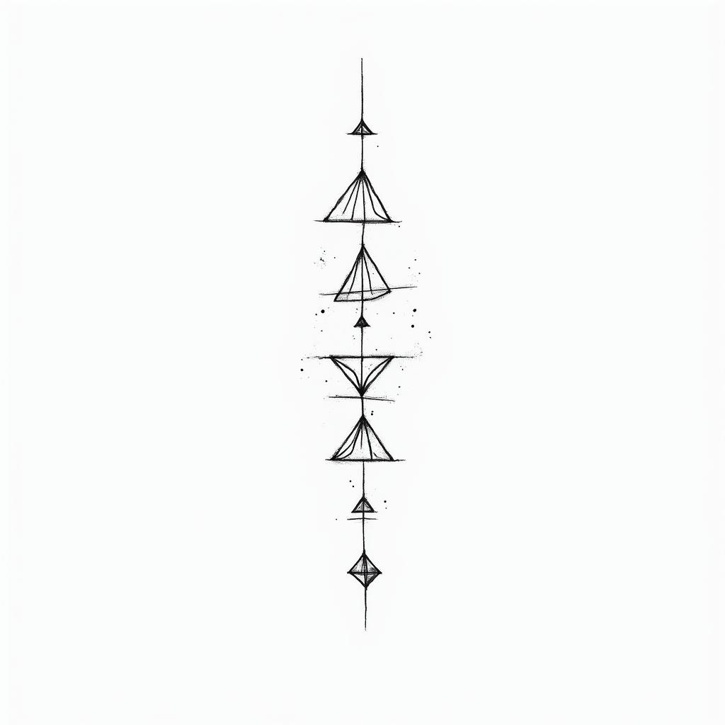 Gemini line tattoo for couplein minimalist style tattoo, featuring simple shapes and fine lines, with minimal shading and details, tiny triangles, creating a sense of balance and harmony - Variation 2