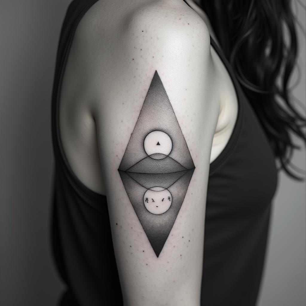 Gemini Graciela lovein minimalist style tattoo, featuring simple shapes and fine lines, with minimal shading and details, tiny triangles, creating a sense of balance and harmony - Variation 4