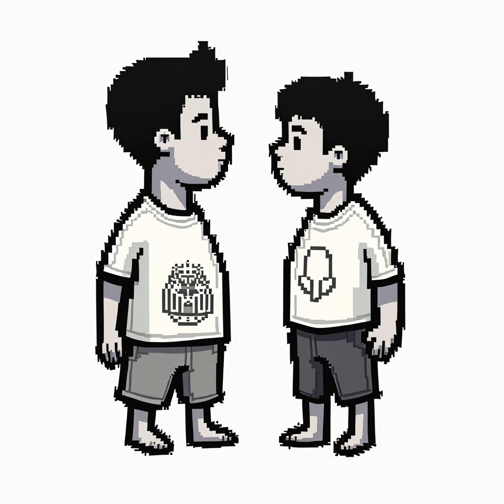 Sons boys, Joca and Guiin 8-bit tattoo style, minimalistic pixel style tattoo, pixel art with simplified shapes and retro gaming visuals, inspired by 8-bit pixel based detailing - Variation 2