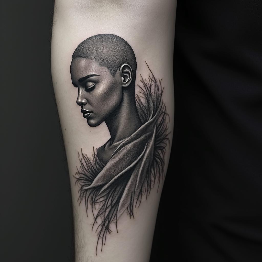 Amandain realism tattoo style, featuring a highly detailed, lifelike, capturing every detail, photorealistic, ultra realistic, intricate shading, smooth and sharp,   - Variation 4