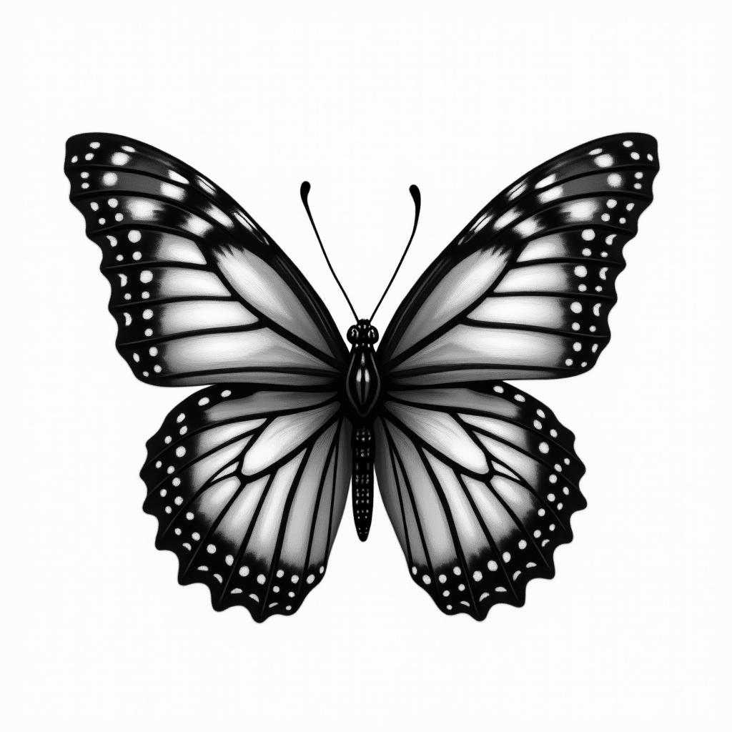 Butterfly with intricate patterns on the wingsin realism tattoo style, featuring a highly detailed, lifelike, capturing every detail, photorealistic, ultra realistic, intricate shading, smooth and sharp,   - Variation 3