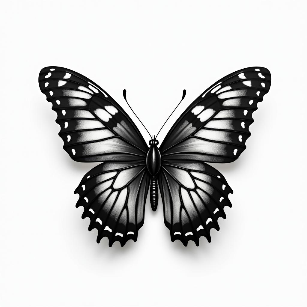 Butterfly with intricate patterns on the wingsin realism tattoo style, featuring a highly detailed, lifelike, capturing every detail, photorealistic, ultra realistic, intricate shading, smooth and sharp,  