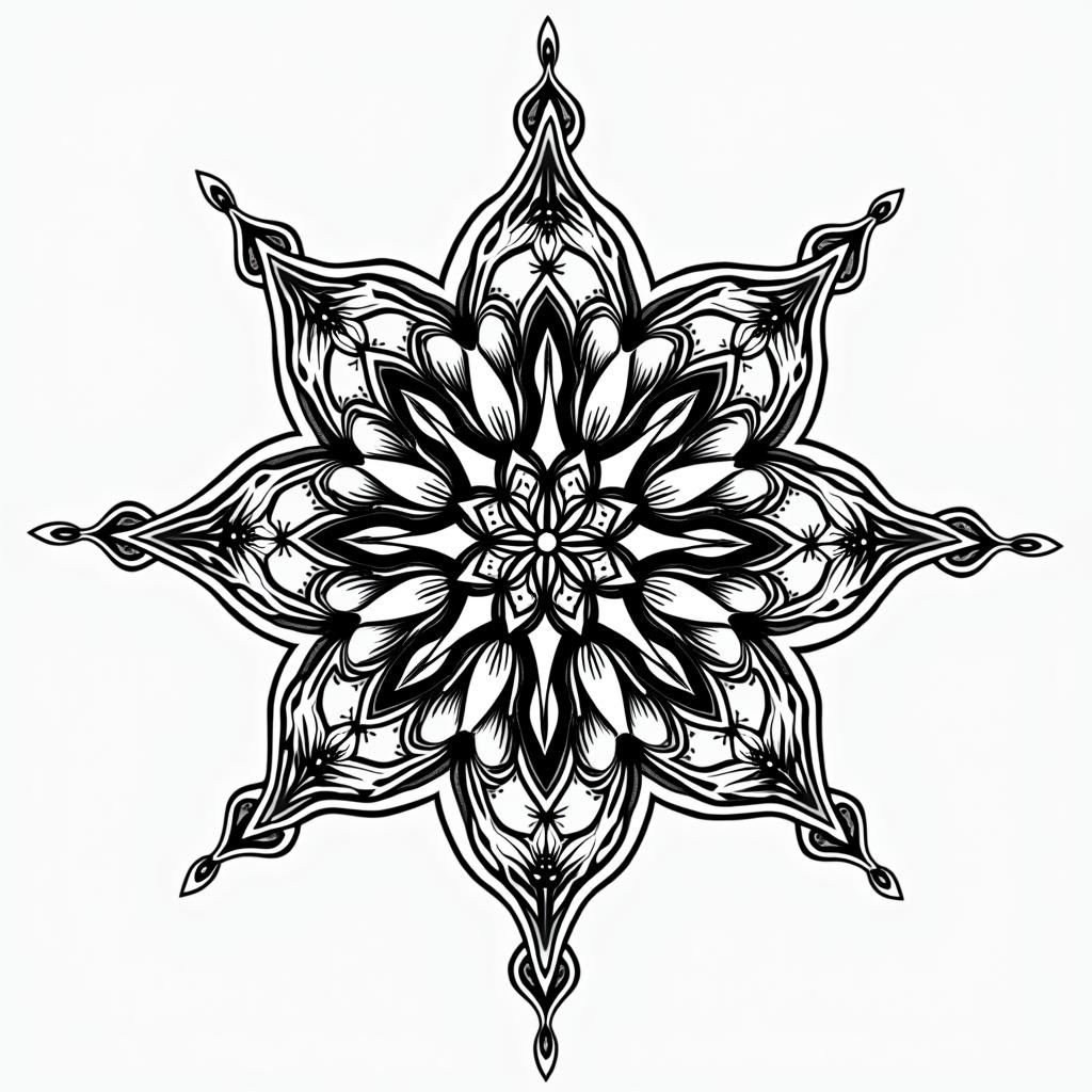Gamal, Taurus, Las Vegasin dotwork style tattoo, complex mandala patterns, interlocking geometric shapes with sharp symmetry, clean lines, sharp angles - Variation 6