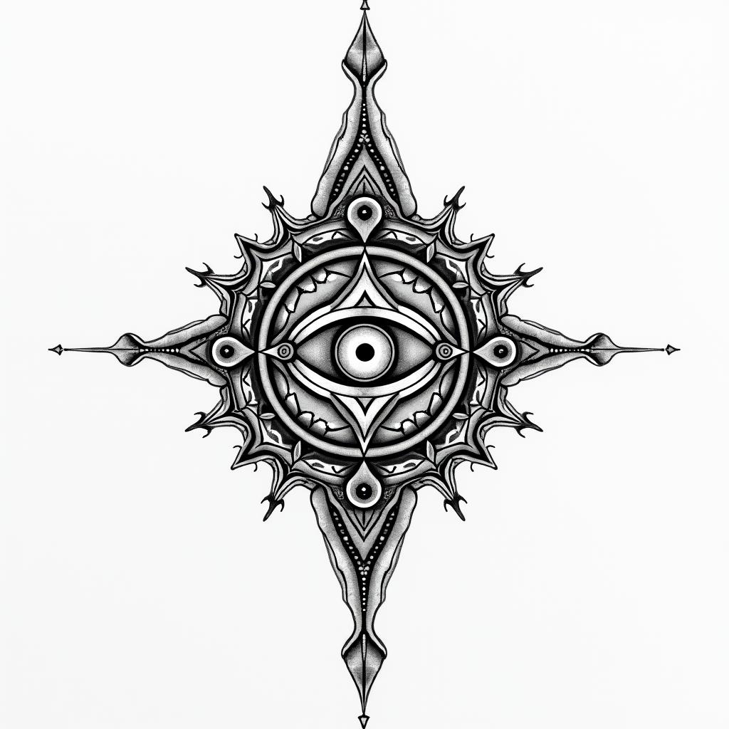 Anthony cancer age 32in spiritual symbols tattoo style, featuring an intricate design incorporating elements, Hamsa hand, third eye, minimalist composition - Variation 3