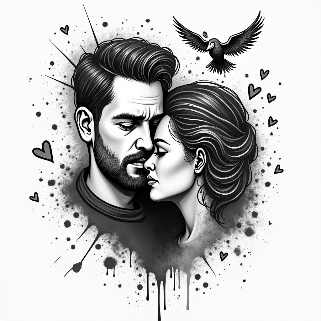 Chris capricorn father wife hardy honestin graffiti style tattoo, featuring bold and dynamic street art elements, spray-paint texture with exaggerated lines and expressive, chaotic brushstrokes, intricate lettering incorporated with graffiti tags, symbols like hearts, stars, and wings