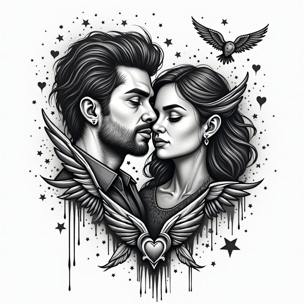 Chris capricorn father wife hardy honestin graffiti style tattoo, featuring bold and dynamic street art elements, spray-paint texture with exaggerated lines and expressive, chaotic brushstrokes, intricate lettering incorporated with graffiti tags, symbols like hearts, stars, and wings - Variation 4