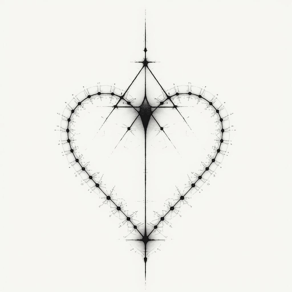 Eliot Betza love loyalty passionin minimalist style tattoo, featuring simple shapes and fine lines, with minimal shading and details, tiny triangles, creating a sense of balance and harmony - Variation 1