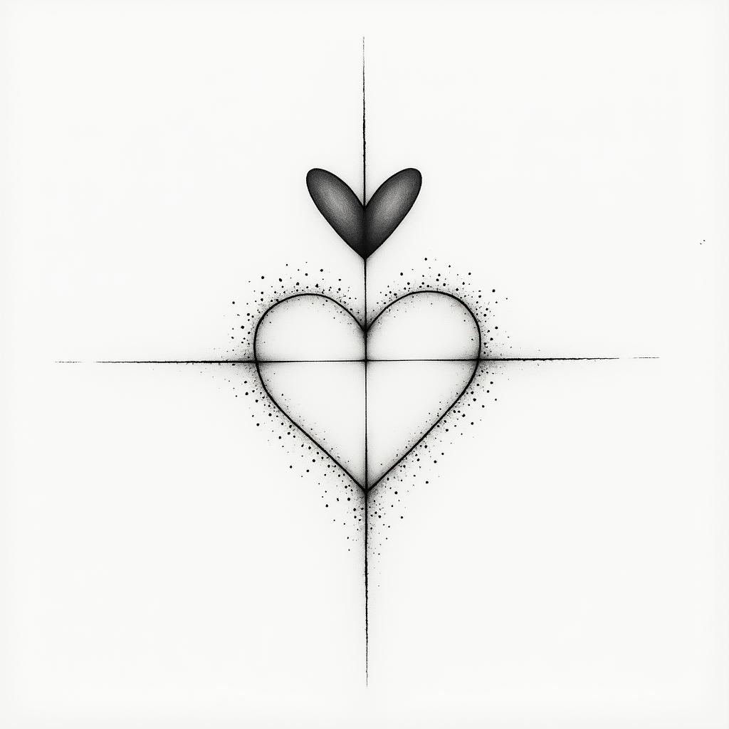 Eliot Betza love loyalty passionin minimalist style tattoo, featuring simple shapes and fine lines, with minimal shading and details, tiny triangles, creating a sense of balance and harmony - Variation 2