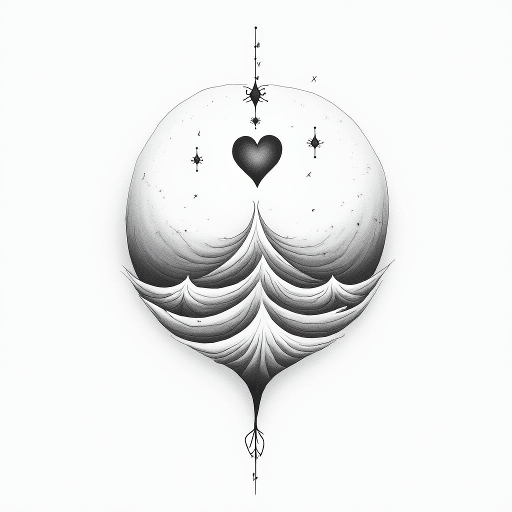 Let themin Modest style tattoo, featuring soft, delicate line work with simple and meaningful symbols, gentle waves, a heart, evoking a sense of serenity and grace, - Variation 3
