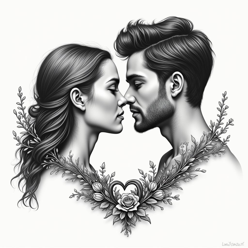 So I want a tattoo that combines two names, Carole and Anthony. The date of our meeting should be inscribed on July 28, as well as the date of our first kiss on September 3. It should be a symbol of eternal love. Blah blah blah. With a background of a natural landscape. Surprise me baby, make me dream.higly detailed tattoo