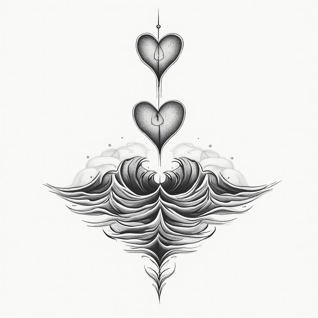 Eliot Betzain Modest style tattoo, featuring soft, delicate line work with simple and meaningful symbols, gentle waves, a heart, evoking a sense of serenity and grace, - Variation 3