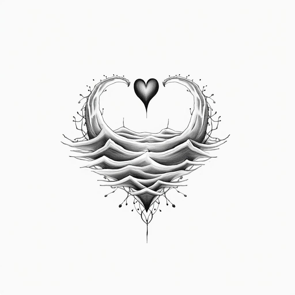 Eliot Betzain Modest style tattoo, featuring soft, delicate line work with simple and meaningful symbols, gentle waves, a heart, evoking a sense of serenity and grace, - Variation 4