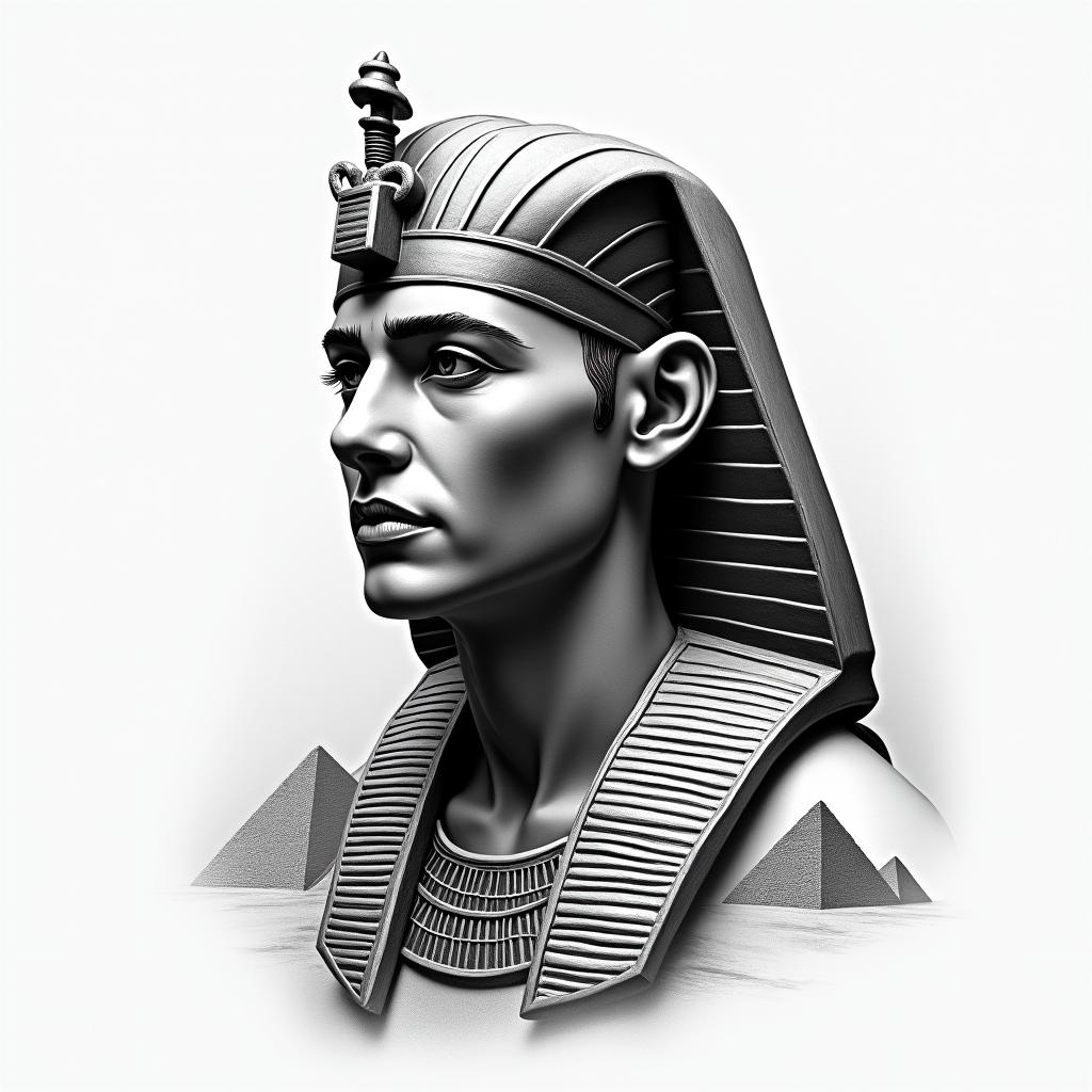Egyptian with pyramidsin portrait tattoo style, featuring a highly realistic and detailed depiction - Variation 4