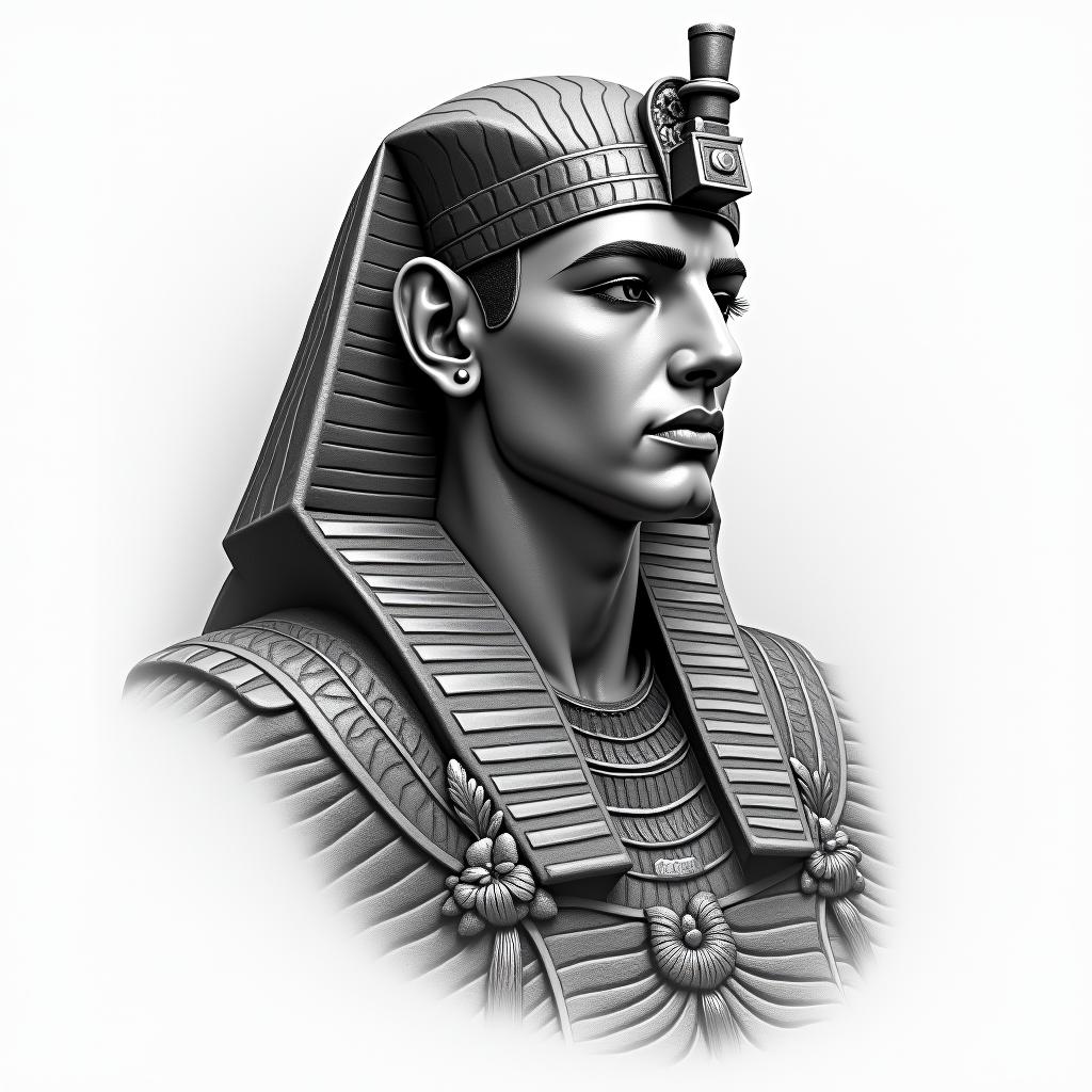 Egyptian with pyramidsin portrait tattoo style, featuring a highly realistic and detailed depiction - Variation 2