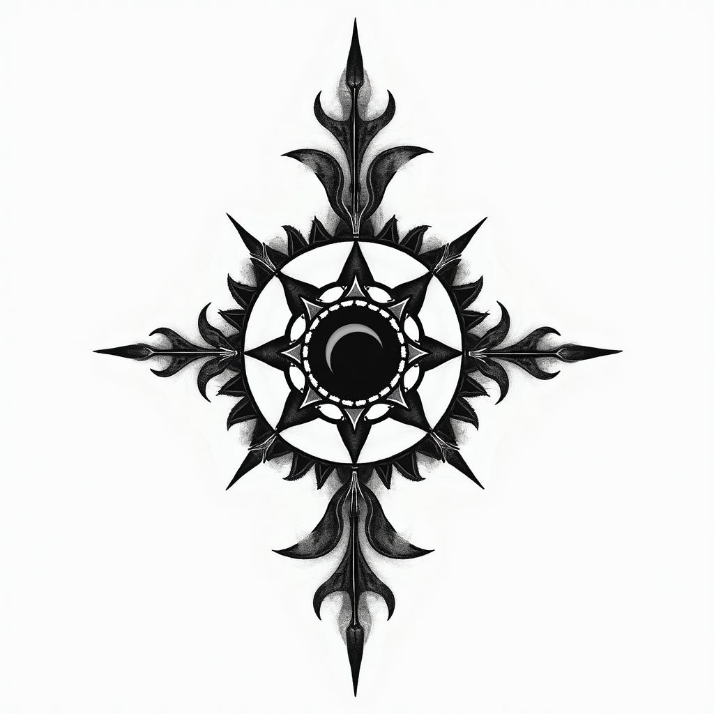 Santería my father my brothersin spiritual symbols tattoo style, featuring an intricate design incorporating elements, Hamsa hand, third eye, minimalist composition