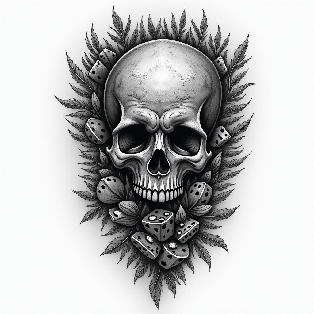 A powerful tattoo design depicting the struggle and emotion related to gambling addiction, featuring dark colors like black to represent anger. The design includes elements symbolizing the highs and lows of gambling, like winning chips or dice, intertwined with the text "I love the hustle," showcasing personal growth and resilience through the conflict of addiction.higly detailed tattoo - Variation 4