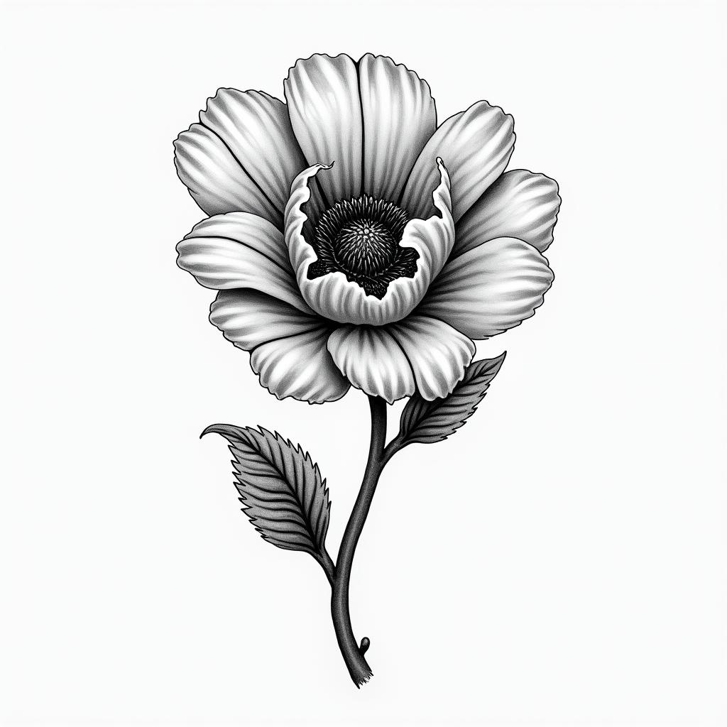 a flower with a fingerprinthigly detailed tattoo - Variation 3
