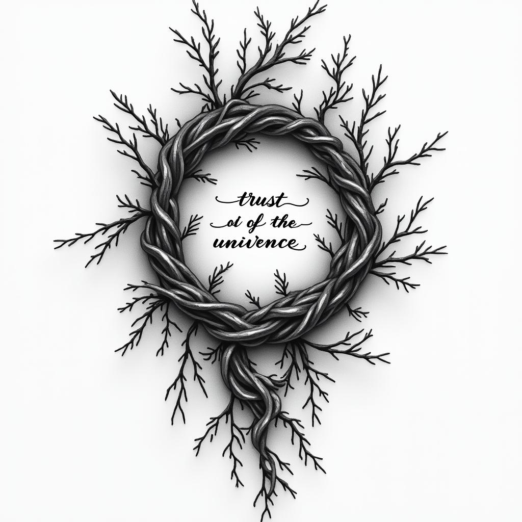 vines on shoulder with “trust the universe” written in cursive in the middlehigly detailed tattoo - Variation 4