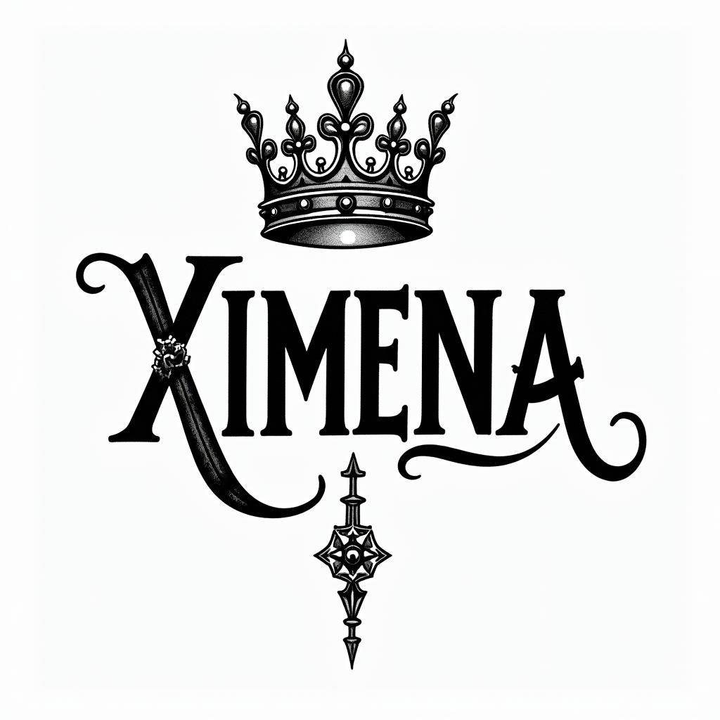 tattoo of the name XIMENA with a princess crown over ithigly detailed tattoo - Variation 2