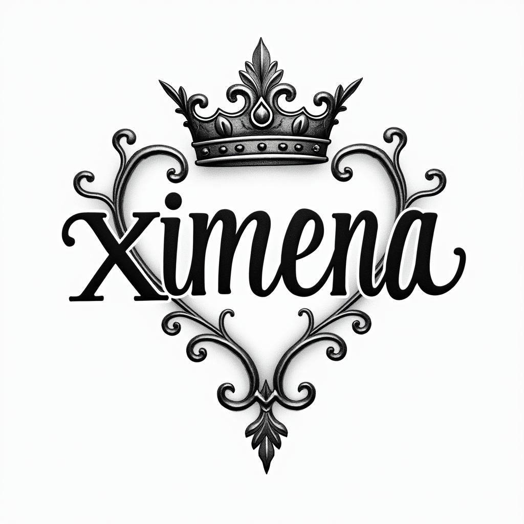 tattoo of the name XIMENA with a princess crown over ithigly detailed tattoo - Variation 3