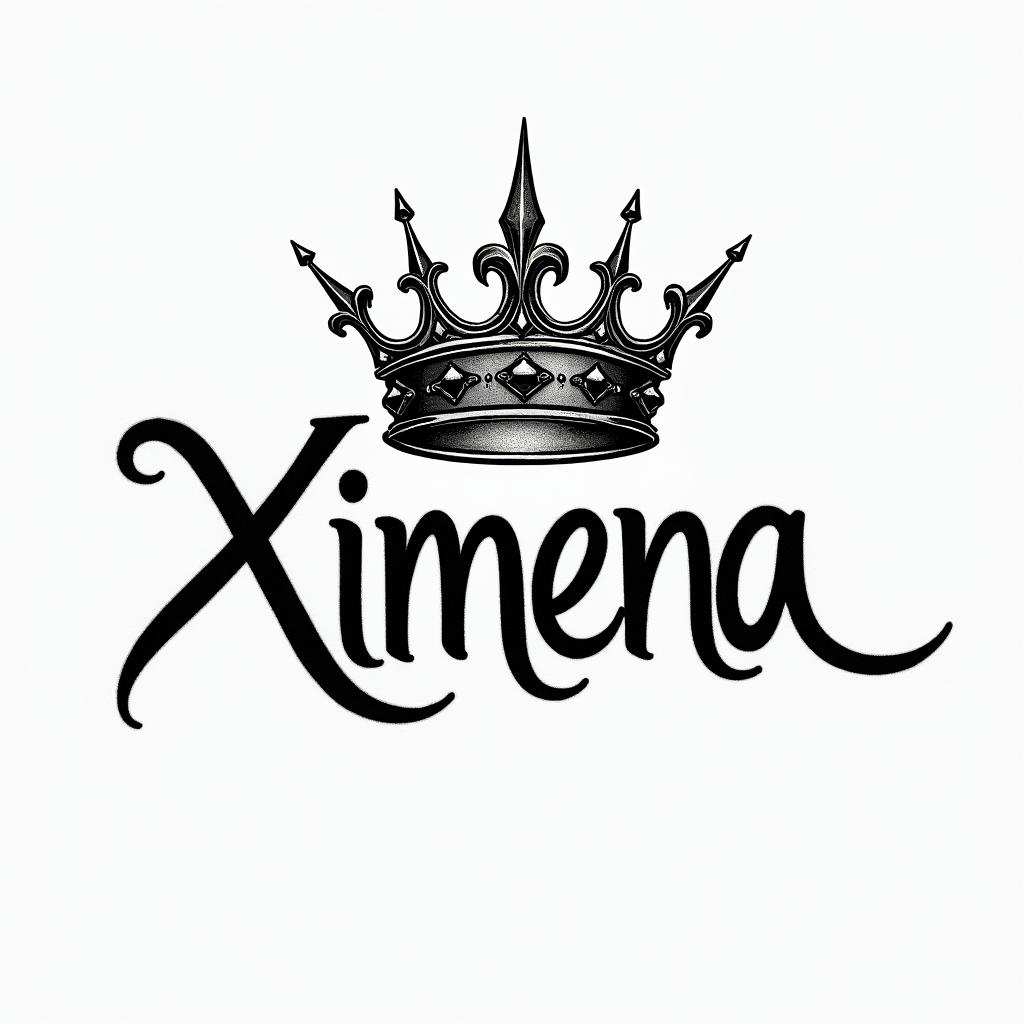 tattoo of the name XIMENA with a princess crown over ithigly detailed tattoo
