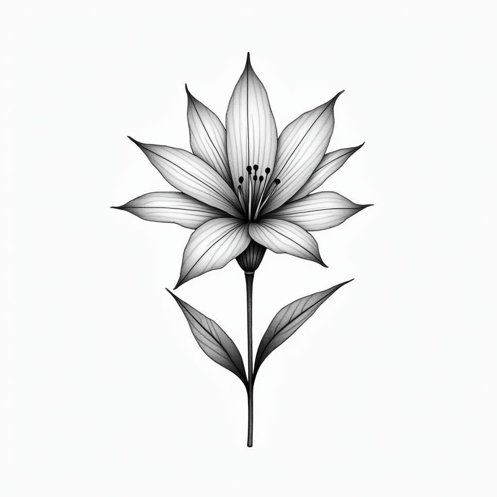 tropical flowerin minimalist style tattoo, featuring simple shapes and fine lines, with minimal shading and details, tiny triangles, creating a sense of balance and harmony - Variation 3