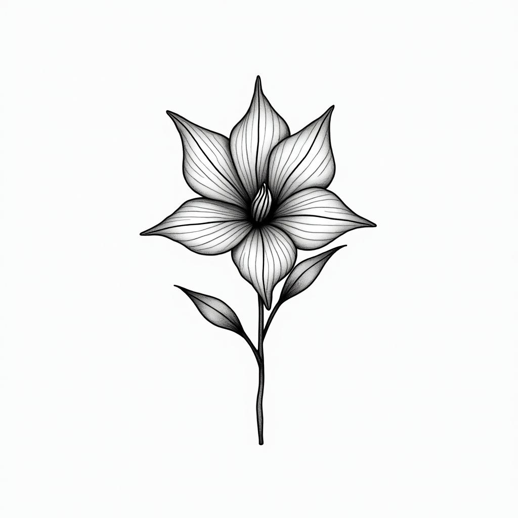 tropical flowerin minimalist style tattoo, featuring simple shapes and fine lines, with minimal shading and details, tiny triangles, creating a sense of balance and harmony - Variation 4