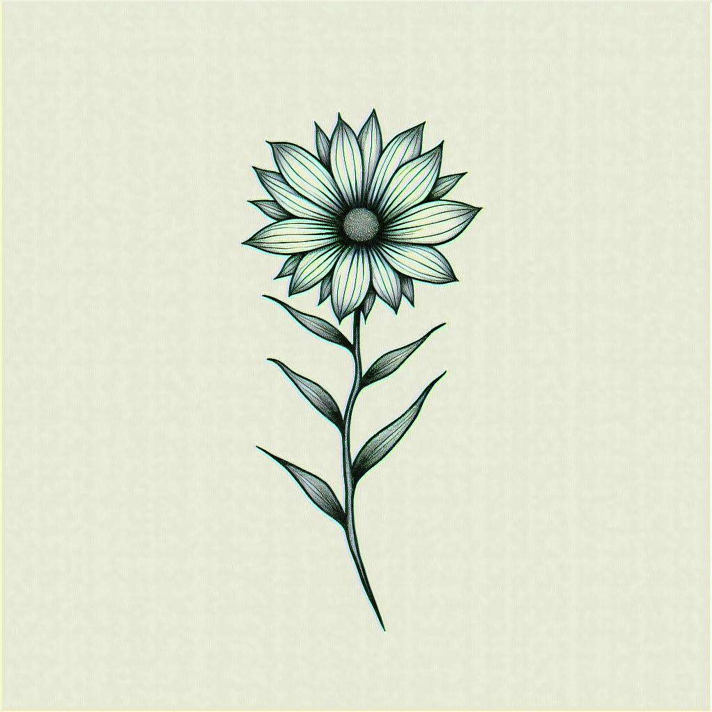 tropical flowerin minimalist style tattoo, featuring simple shapes and fine lines, with minimal shading and details, tiny triangles, creating a sense of balance and harmony - Variation 2