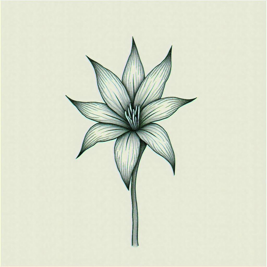 tropical flowerin minimalist style tattoo, featuring simple shapes and fine lines, with minimal shading and details, tiny triangles, creating a sense of balance and harmony